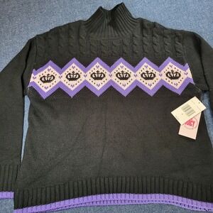 Juicy Couture NWT Black Purple Crown Logo Mock Neck Cable Knit Sweater Med